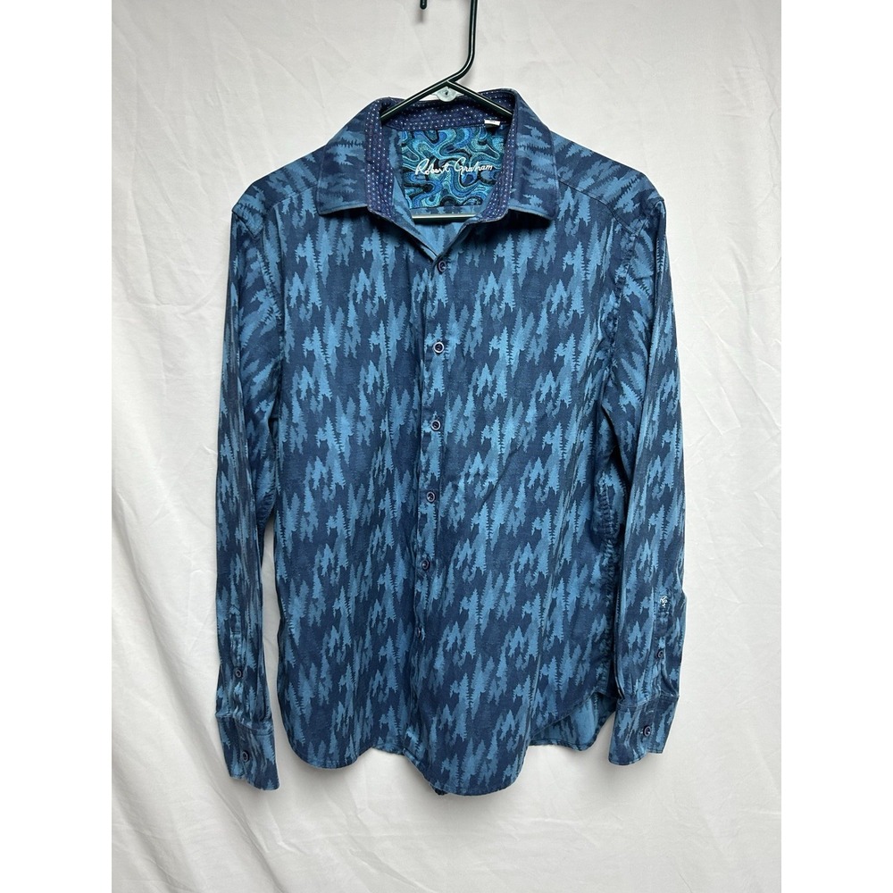 Robert Graham Grand Noble Flip Cuff Long Sleeve Shirt, Blue Forrest Pattern, L